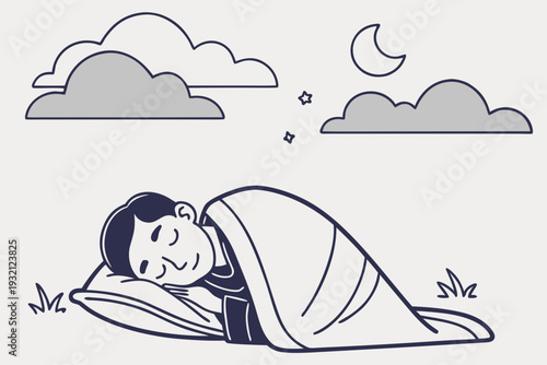 A person peacefully sleeping under a starry sky with a soft blanket.
