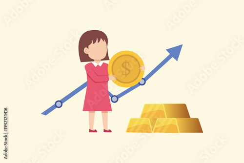 Gold is soaring, Gold concept illustration. Vector flat design isolated