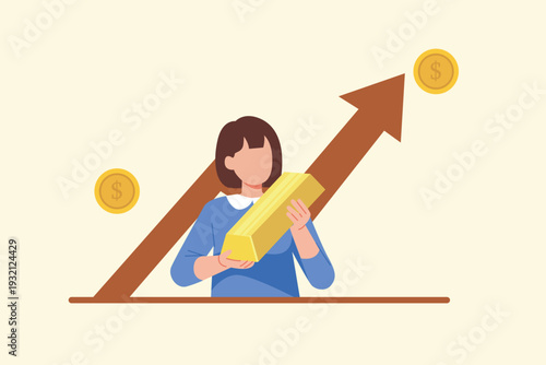 A woman holding gold, Gold concept illustration. Vector flat design isolated