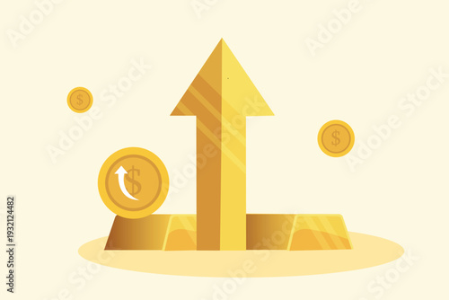 Gold prices rise, Gold concept illustration. Vector flat design isolated
