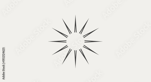 Sun icon with sharp pointed rays on isolated white background