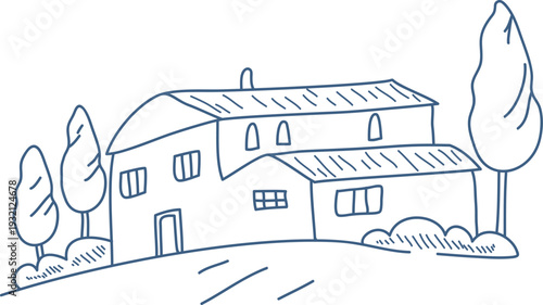 Villa On Coastline Sketch