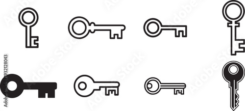 Collection of Key Icons Symbolizing Access, Solution, and Security