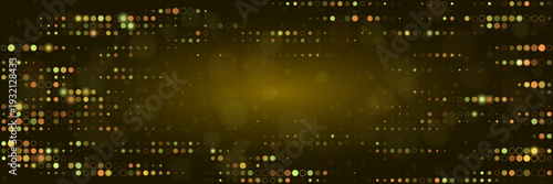 Quantum Computing Data Stream Visualization with Glowing Golden Particles and Digital Bokeh Effect