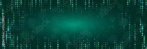 Quantum Computing Data Visualization Background with Glowing Green Digital Matrix Particles