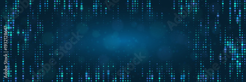 Quantum Computing Data Stream Visualization with Glowing Blue Digital Pixels and Matrix Effect