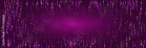 Abstract Purple Matrix Background with Vertical Glowing Pixels for Encrypted Data Stream