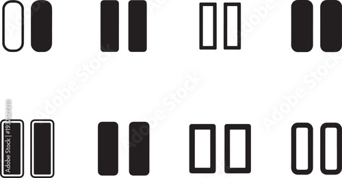 Black and white pause button icons for media player controls and interface design.