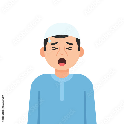 A Muslim man crying with a sorrowful expression on his face