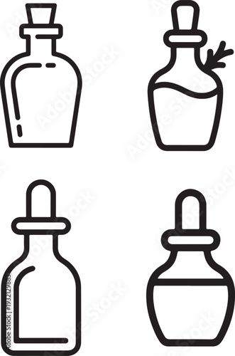 Elegant Bottle Icons: Outline Symbols for Potions, Chemicals, and Liquids in Various Forms