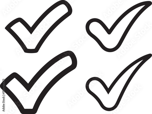 Approval Checkmark Icons: Simple Outline Symbols for Confirmation, Success, and Done Status