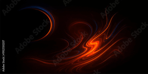 An abstract digital art wallpaper featuring glowing red and orange fire flames in a fractal wave pattern with swirling motion and energy texture over a dark black background