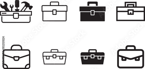 Collection of briefcase and toolbox icons for business and work