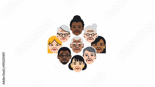 Diverse group of happy people faces.