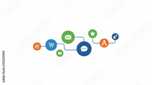 Colorful icons connected by lines.