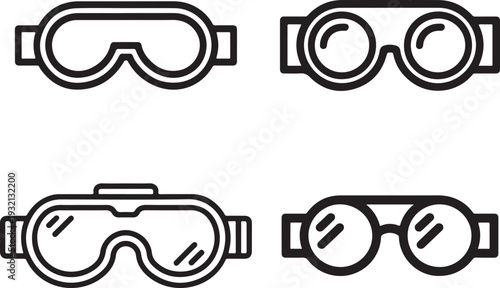 Safety Goggles and Protective Eyewear Icons for Lab and Industrial Safety Concepts