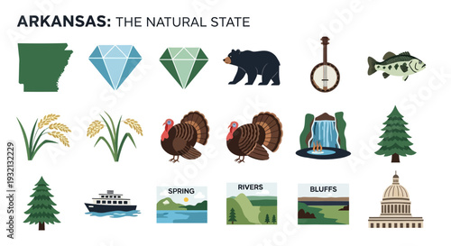 Arkansas The Natural State Showcasing Symbols of Nature, Wildlife, and State Landmarks