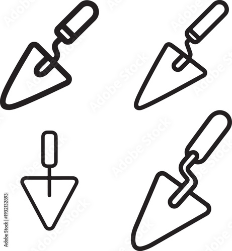 Masonry Hand Trowel Outline Icons for Construction and Plastering Work