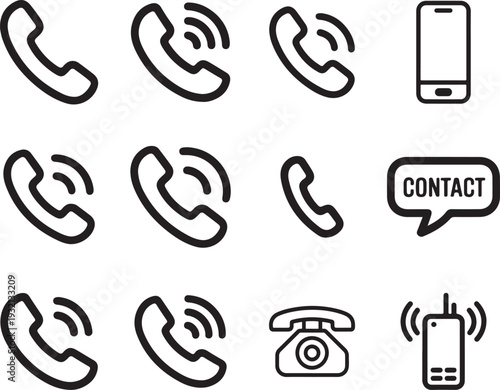 Contact and Communication Line Art Icons for Customer Support