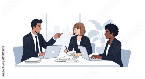 Business Professionals Collaborating at Meeting Table.