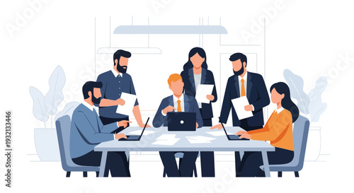 Business Professionals Discussing Around Conference Table.