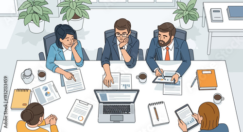 Business Professionals in Meeting Around Table.