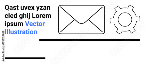 Email envelope and gear icon combined with placeholder text. Ideal for communication, mailing, messaging, app settings, email service, business tools, simple landing page