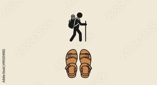 Hiking shoes and trekking pole equipment.