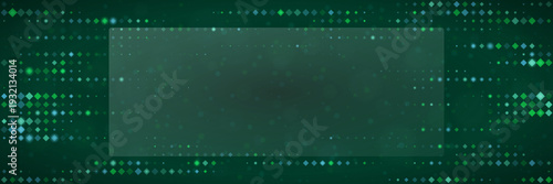 Quantum Computing Data Stream Background with Glowing Green Pixels and Transparent Overlay