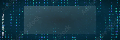 Quantum computing data stream visualization with glowing blue pixels and glass overlay