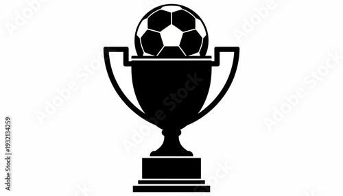 Trophy with soccer ball on top, award for sports achievement, vector illustration