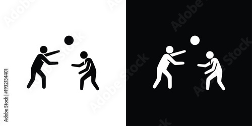 Two people playing catch with a ball in a simple, graphic illustration from a neutral viewpoint