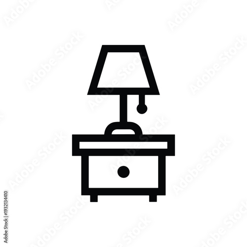 Bedside Table Lamp Outline Icon — Minimalist Nightstand with Drawer Line Art