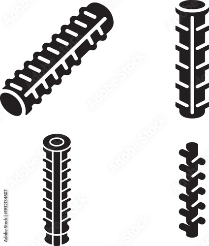 Industrial rebar icons for construction, steel reinforcement, and building materials