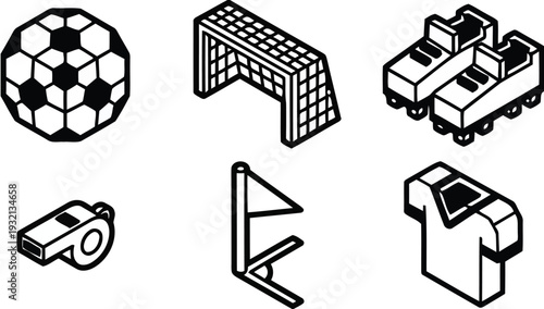 Soccer Ball and Goal Elements on White Background Illustrations