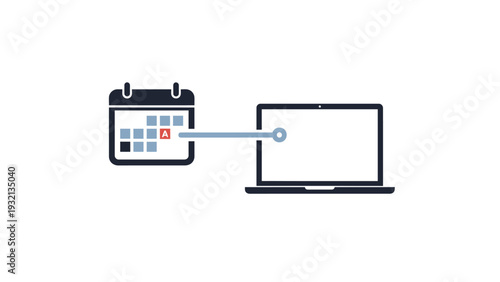 Laptop connected to calendar icon.