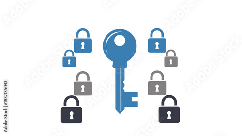 Key Unlocking Locks Security Concept.