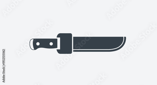 Knife with black handle and sheath.