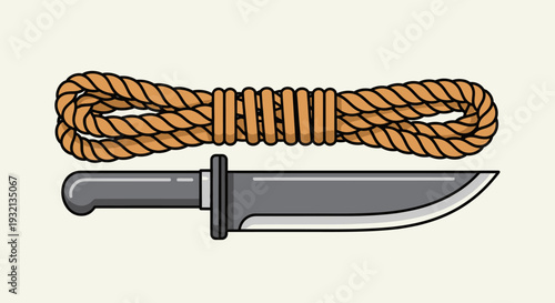 Knife with rope beside it.