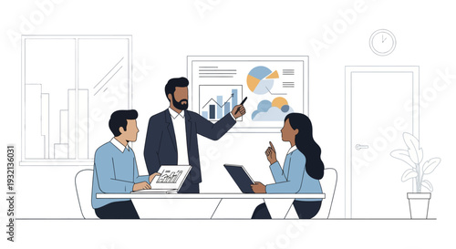 Business Meeting with Colleagues Discussing Project.