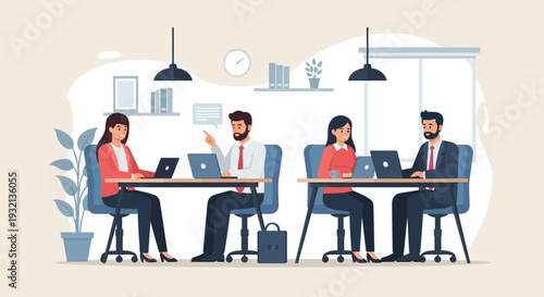 Business Professionals Working on Laptops in Office.