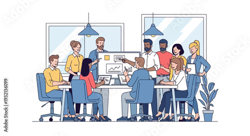 Diverse Group of Colleagues Collaborating in Meeting Room.