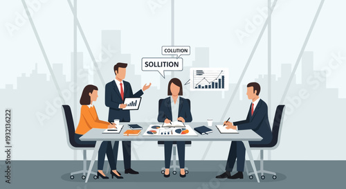 Business meeting with professionals discussing strategy.