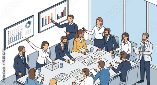 Business Meeting with Charts and Graphs.