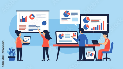 Team Analyzing Data on Screens.