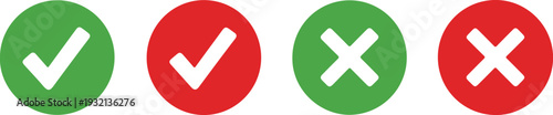 Checkmark and Cross Icons for Approval and Rejection, Tick and X Symbol Set