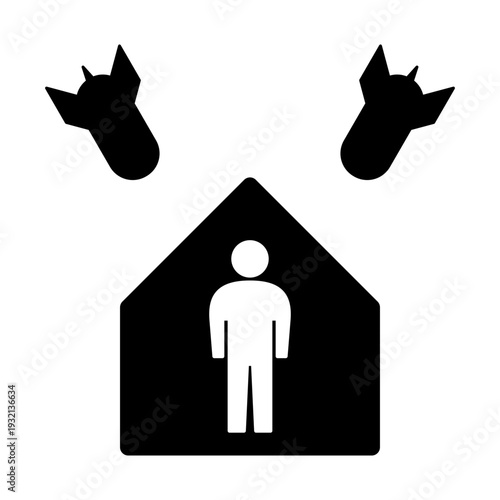 Take Shelter or Shelter in Place Stay at Home Bunker Warning Info Sign Symbol Icon. Vector Image.