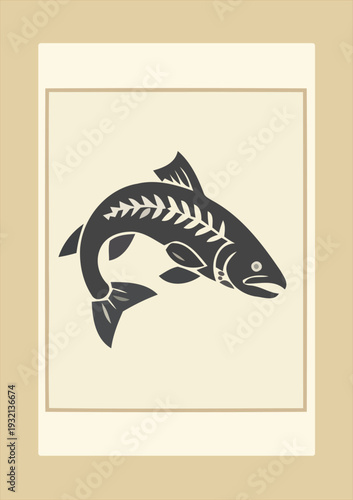 Crouched Salmon with Bone/Skeleton Detail – Edgy Vector Fish for Tattoo or Streetwear Design