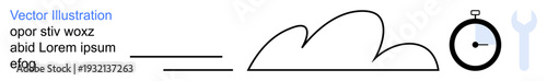 Digital workflow, productivity tools, time management, efficiency strategies, process optimization, innovation. Minimalist cloud, stopwatch and wrench. Time management and productivity tools concept