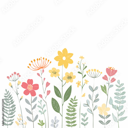 北欧風のボタニカル植物セット手描き線画ナチュラルおしゃれな花